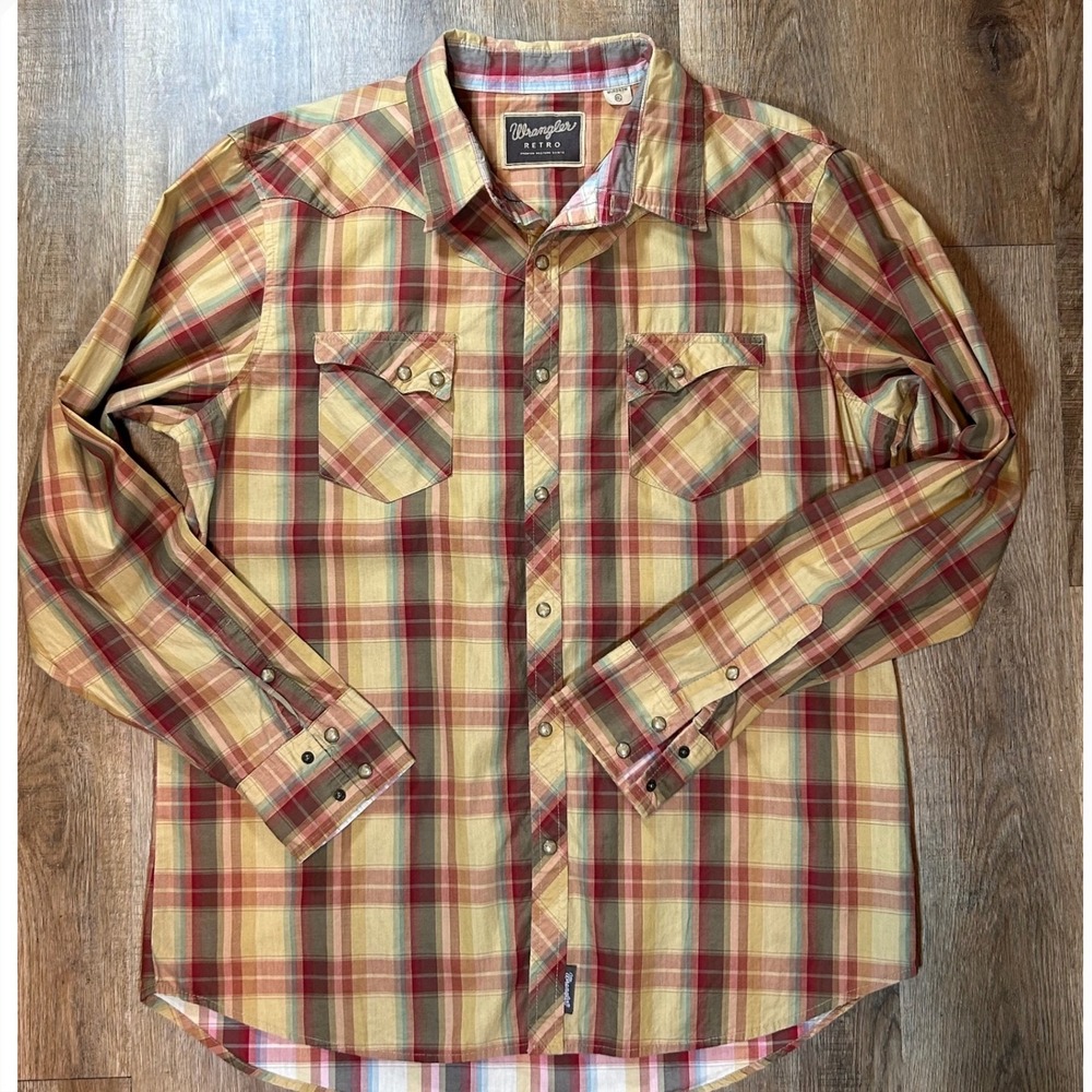 Wrangler Retro Men's Premium Western XXL Plaid Snap Button Southwestern Polo